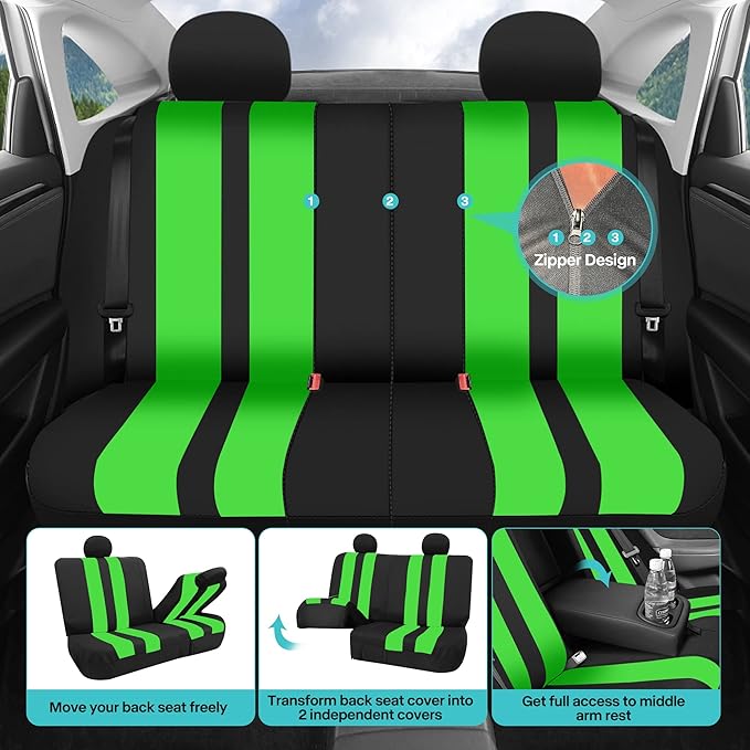 FH Group Car Seat Cover Full Set Striking Striped Car Seat Covers with Front Seat Covers and Rear Split Bench, Universal Fit 