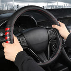 West Llama Microfiber Leather Car Steering Wheel Cover for Men Women,Universal Fit 15.5-16 inchs(Leather Nails-Red+Black-Larg