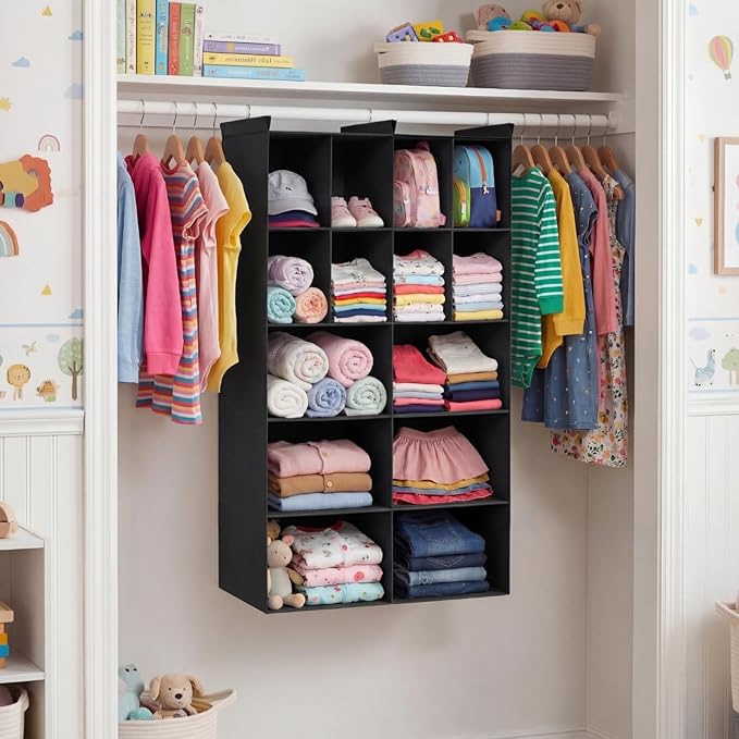 Ofiray-home 5 Tier Hanging Closet Organizer, 14 Compartments Sweater Organizer for Closet with 3 Sturdy Hooks, Closet Organiz