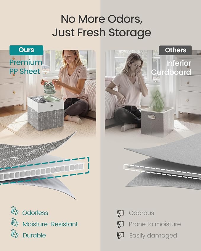 SONGMICS Storage Cubes, Set of 6 Foldable Fabric Storage Boxes, Cube Organizer Boxes with Handles, for Closet Shelves, Odorle
