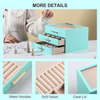 Frebeauty Clear Lid Jewelry Box,3-Layer Jewelry Organizer with Drawer,PU Leather Jewelry Organizers and Storage,Jewelry Boxes