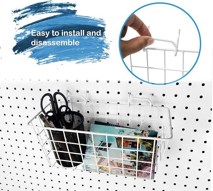 G.CORE 4 Pack Pegboard Baskets, Metal Shelves Hooks to 1/8" 1/4" Peg Boards, Peg Board Baskets Bins Set - Organize Tools Work
