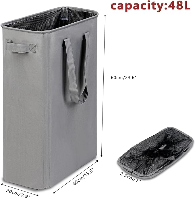 efluky Slim Laundry Basket, Narrow Laundry Hamper with Handles, Collapsible Dirty Clothes Hamper, Tall Laundry Bin for Laundr