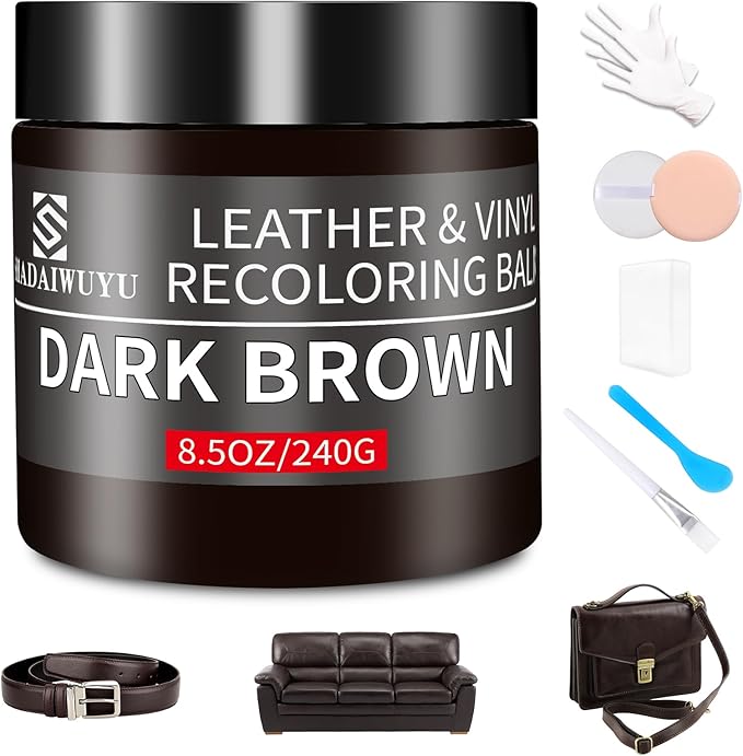 Leather Recoloring Balm,8.5oz Leather Color Restorer,Dark Brown Leather Repair kit for Furniture and Car Interior,Leather Cou
