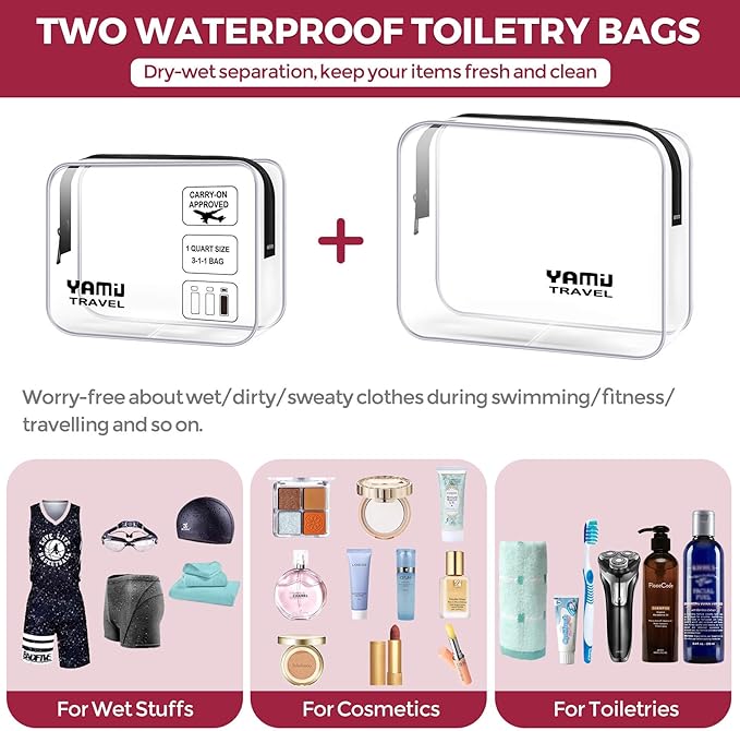 YAMIU Packing Cubes for Suitcases, 7 Pcs luggage organizer bags with Shoe Bag, 2 Waterproof Travel Toiletry Bags, Travel Cube
