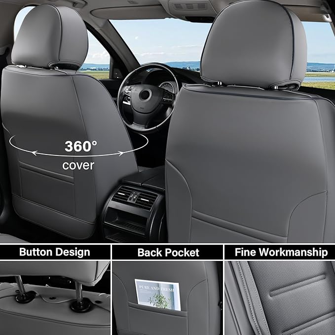 Coverado Car Seat Covers Full Set, Seat Covers for Cars, Car Seat Cover, Car Seat Protector Waterproof, Leather Car Seat Cush