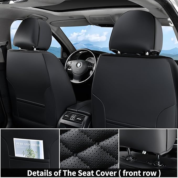 Coverado Leather Seat Covers, Car Seat Covers Full Set, Black Seat Covers for Cars, Car Seat Protector Waterproof, Car Seat C