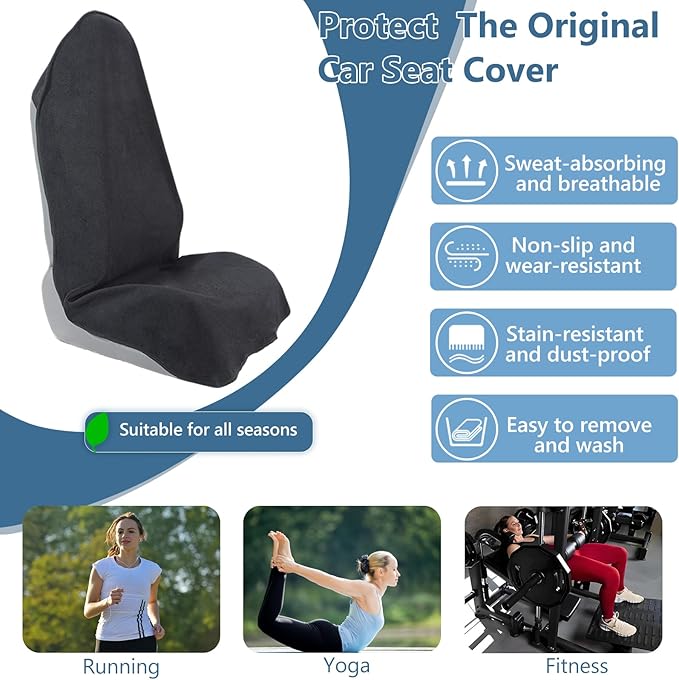 Towel Car Seat Covers - Super Absorbent Front Seat Protectors for Gym, Pets & Travel | Quick-Dry Towel Fabric | Universal Non