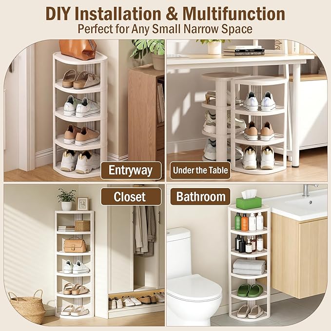 NestOrganix 5 Tier Vertical Shoe Rack, Stackable Narrow Shoe Rack Organizer for Entryway Closet Corner, Free Standing Shoe Ra