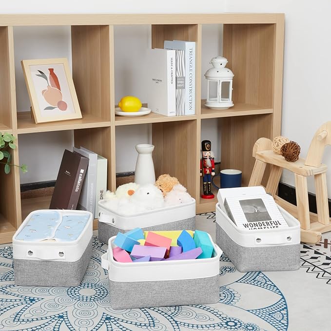 Bidtakay Small Storage Baskets for Organizing [4-Pack] Fabric Storage Bins for Baby Organizer Shelf Baskets for Nursery Stora