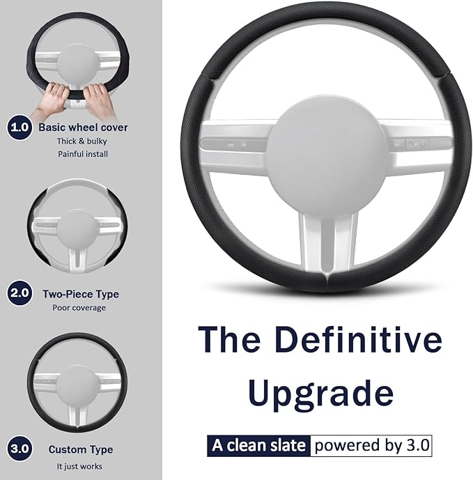 Leather Steering Wheel Cover for Ford Mustang 2005-2023, Anti-Slip and Breathable Segmented Design,Thin Car Interior Accessories,Car Steering Wheel Cover for Men Women(Black Hole)