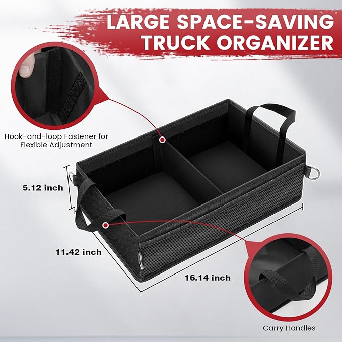 Under Seat Truck Organizer Storage Box with Removable Divider & 4 Storage Mesh Bag,Collapsible Trunk Organizer for Car, SUV,