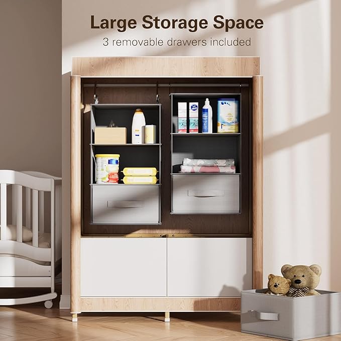 Pipishell 6-Shelf Hanging Closet Organizer with 2 Separable 3-Tier Shelves, 3 Drawers & Side Pockets Closet Organizers and St
