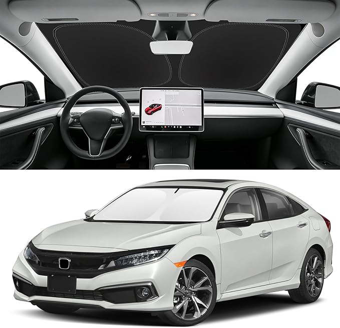 Custom Fit Windshield Sun Shade for Honda Civic 2016-2021, Blocks UV & Heat, Front Window Sunshade Accessories, Easy Fold & Store Keep Your Car Cooler