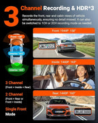 Vantrue N4S 3 Channel Front Inside Rear Dash Cam, 2.7K+1440P+1440P WiFi Dash Camera w/PlatePix™, STARVIS 2 x HDR x IR Night V