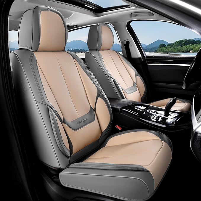 Coverado Seat Covers, Car Seat Covers Full Set, Leather Seat Covers for Cars, Car Seat Protector, Gray Car Seat Covers Front 