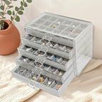 Acrylic Earring Holder Organizer with 5 Drawers Clear Earring Organizer Box with 90 Adjustable Grids Velvet Earring Display C