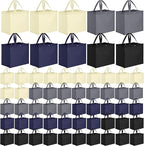Zhehao 60 Pcs Reusable Grocery Shopping Bags Large Foldable Gift Tote Non Woven Fabric Bags with Handle and Plastic Button for Birthdays, Bridesmaids, Party Favors, 15 x 9.5 x 13 Inch (Neutral Colors)