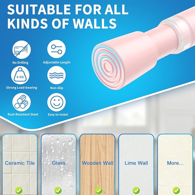 AIZESI 2 Pack Tension Curtain Rod for Windows 26.5 to 36 inch, Adjustable Expandable Pressure Spring Curtain Rod No Drilling,