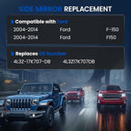 Driver Left Side Heated Mirror Glass 4L3Z-17K707-DB 4L3Z17K707DB Compatible With Ford F150 2004-2014, Driver Left Exterior Side Rearview Mirror Glass with Rear Holder & Backing Plate