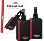 Genuine Leather Luggage Tag with Privacy Flap Set for Men Women Travel Easy with Suitcase Tags Identifiers (Black, 2 Pack)