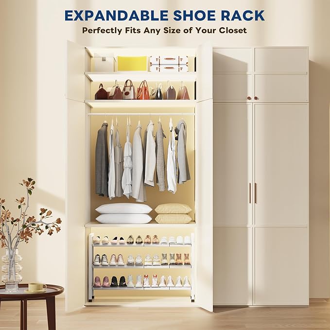 Mavivegue 3-Tier 19"-43.3" Adjustable Shoe Rack for Closet,Expandable Shoe Rack, Hall Entryway,Front Door,Garage, Sturdy Stee