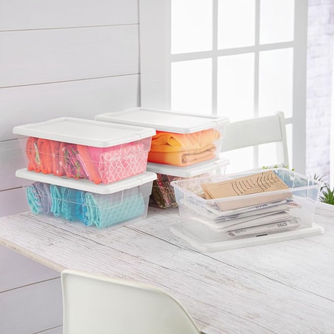 Sterilite 24-Pack 6 Quart Storage Boxes, Stackable Clear Plastic Bins with Snap-On Lids - Heavy-Duty Organizing Containers fo
