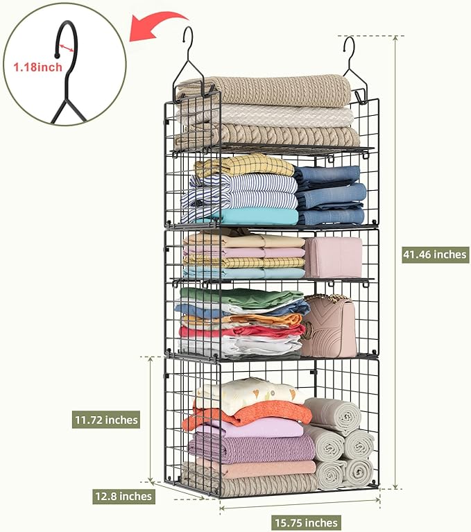 X-cosrack Closet Hanging Organizer Shelves - 5 Tier Wardrobe Organizers and Storage Bin, Hanging Organizer Shelves, Clothes S