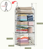 X-cosrack Closet Hanging Organizer Shelves - 5 Tier Wardrobe Organizers and Storage Bin, Hanging Organizer Shelves, Clothes S
