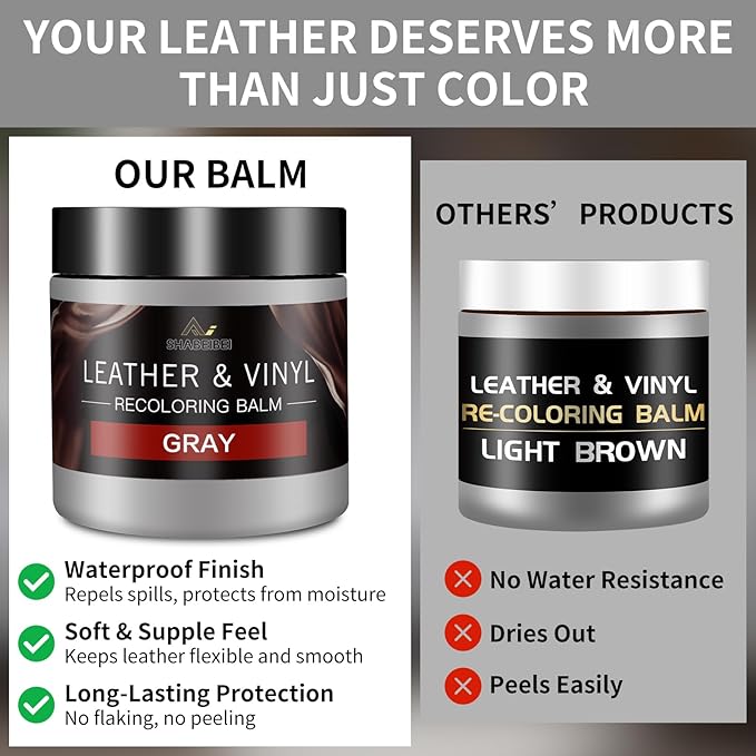 Leather Recoloring Balm with 100ml Mink Oil, Gray Leather Repair Kit and Scratch Remover for Furniture, Car Seats, Sofas, Dye