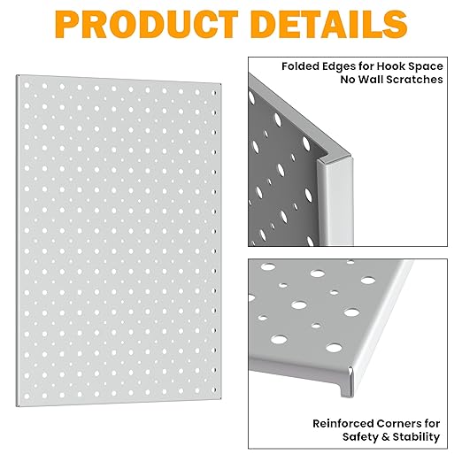 Pegboard Smith Metal Pegboard Panels, 16" x 12" Heavy-Duty Steel Peg Boards for Garage Tool Storage, Wall-Mounted Pegboard Or