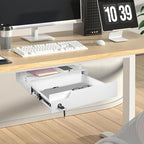 Under Desk Drawer Storage with Lock, 17.3"x11.8"x5.4", Metal Undermount Table Drawer, Ball Bearing Slides Out Tray Organizer 