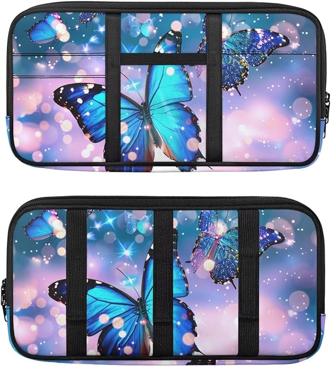 Blue Butterfly Car Sun Visor Organizer, Multi-Pocket Auto Visor Organizers Card Holder Car Storage Bag with Zipper Scratch-Resistant Auto Sunshade Organizer Bag - Organizes Essentials