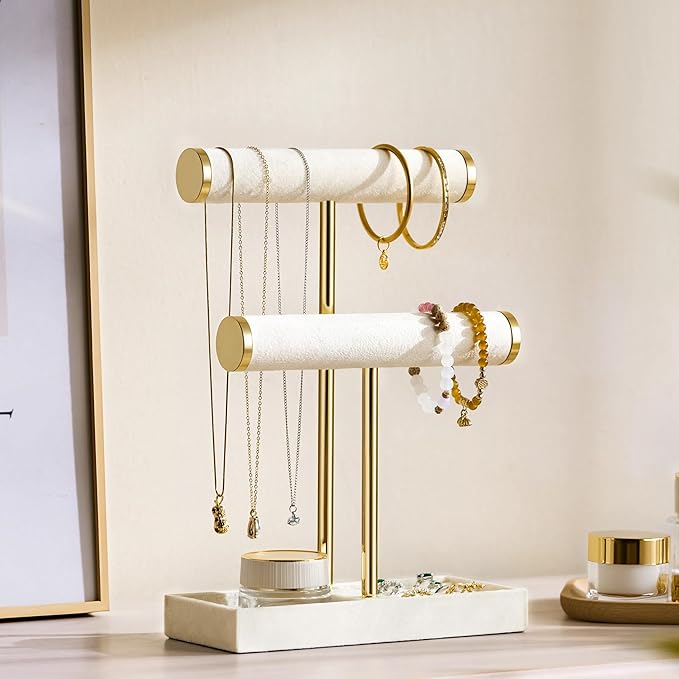 bussdis 2 Tier Bracelet Holder Display - Detachable T Bar Beige Velvet Bracelet Holder, Jewelry Holder Organizer for Bracelet