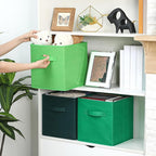 Karenhi 11" x 10. 5" x 10. 5" Green Storage Cube, 6 Pack Fabric Cube Storage Bins Organizer Box, Collapsible Baskets with Han