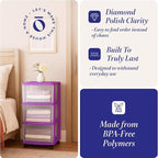 HOMZ 2-Pack Drawer Tower, 3-Tier Clear Plastic Storage Organizer Cart, Purple Frame - Organizing Containers with Wheels for H