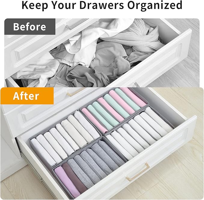 Qozary 4 Pack Drawer Organizers for Clothing, 8 Grids Foldable Closet Organizers and Storage Bins for Bedroom, Dresser Organi