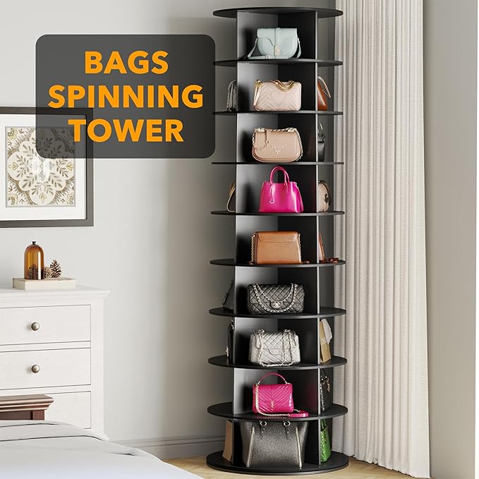 SpaceAid 9 Tier Rotating Shoe Rack Tower, Spinning Shoe Display Lazy Susan, Revolving 360 Shoe Rack Storage Round Carousel, V