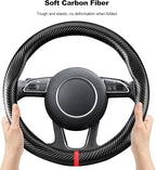 Ergocar Carbon Fiber Material Steering Wheel Cover Anti-Slip Breathable Sweat Absorbent Fashionable Sport Steering Wheel Sleeve for the Round Shape with Diameter of 15"（37.5-38cm）-Black Stripe