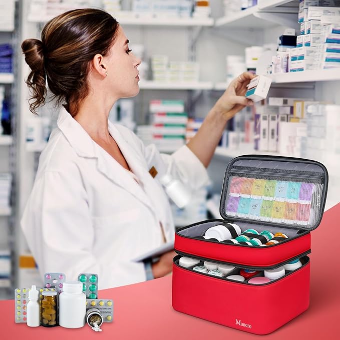 Mancro Dual Layers Medicine Organizer Bag, Pill Bottle Organizer Storage with Lockable Zipper, Medication Travel Bag for Pill