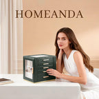 Homeanda Jewelry Box for Women with Glass Lid, 5 Drawers Jewelry Organizer and Storage for Necklaces, Rings, Earrings, Bracel