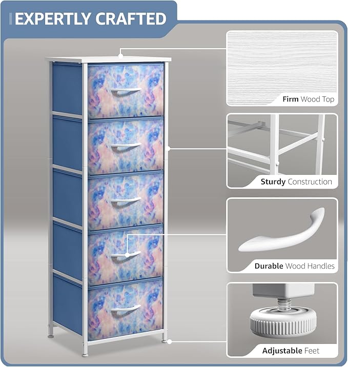 Sorbus Fabric Dresser for Kids Bedroom - Chest of 5 Drawers, Tall Storage Tower, Clothing Organizer, for Closet, for Playroom