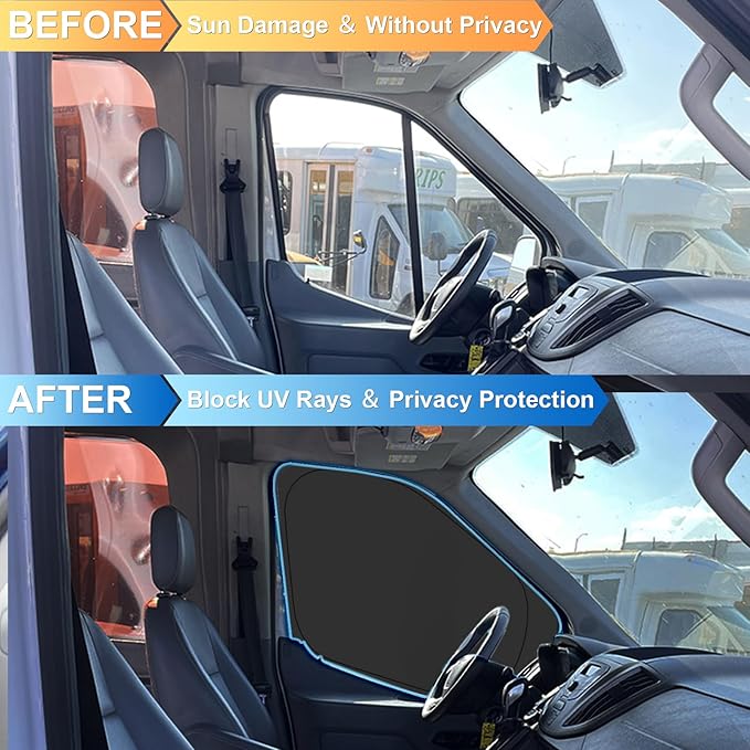 Front Windshield ＆ Side Window Sun Shade for 2015-2024 Fo-rd Transit Van High and Medium Roof, Foldable Window Sunshade Sun Visor Protector, Window Shades Blocks UV Rays Heat, Pack of 3
