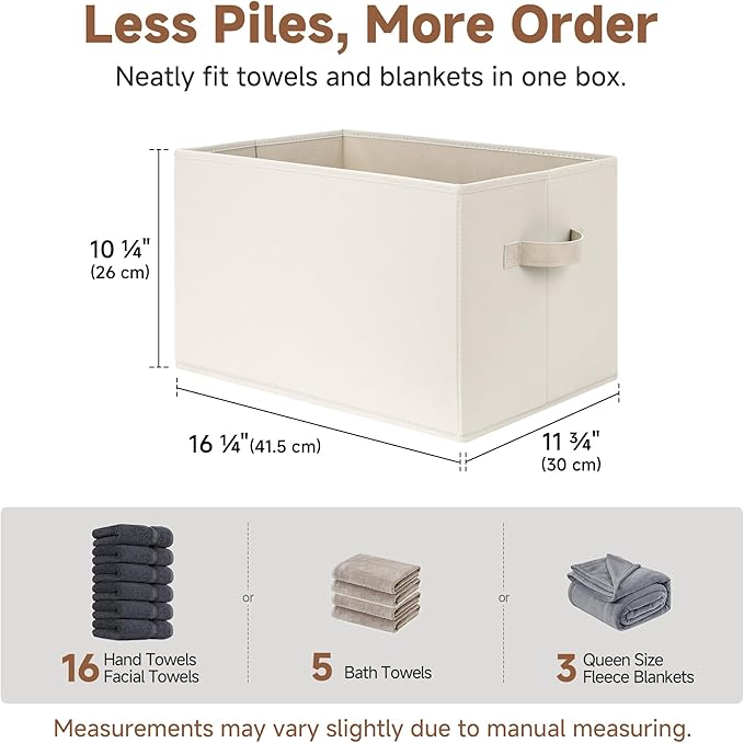 StorageWorks Fabric Closet Organizers and Storage Bin, Foldable Shelf Baskets for Organization and Storage, Beige, 3-Pack, Ex