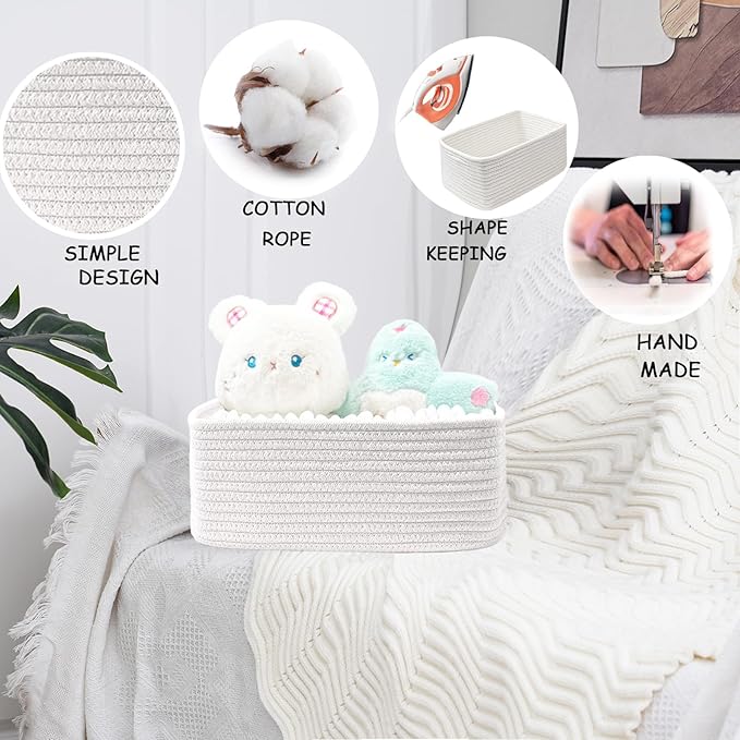 COMFY-HOMI 13" x 8.5" x 5.1" Storage Baskets for Organizing | Cotton Rope Woven Basket | Toy Storage Bin Box | Basket for She