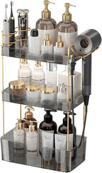 Aveniee Bathroom Counter Organizer,3 Tier Skincare Perfume Countertop Storage with Hair Dryer Rack and Toothbrush Holder, Cos
