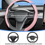 Car Nappa Leather Steering Wheel Cover, 15" Fashionable 5D Anti-Slip Vehicle Steering Wheel Protector, Breathable Auto Interi