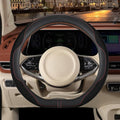 14 inch D Shaped Steering Wheel Cover for Prius Civic, Nappa Microfiber Leather Non-Slip Breathable Fabric, Warm in Winter an