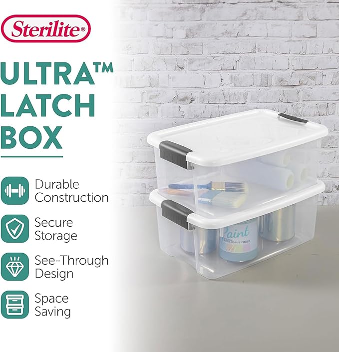Sterilite 6-Pack Ultra Latching Box, Storage Bins with Lids, Clear Plastic, 18 Quart - Heavy-Duty Organizing Containers for C