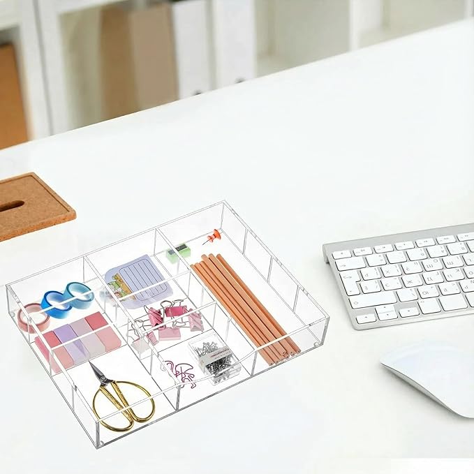 Briwooody Acrylic Drawer Organizer Clear Desk Drawer Organizer Trays with Adjustable Compartments Desk Accessories for Office